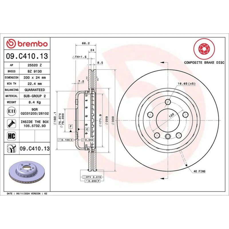 Brembo 2 x Aluminium Front Brake Disc Hub Brake Discs 09.C410.13