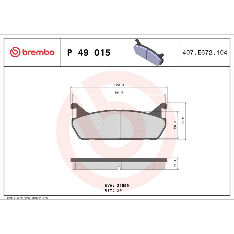 Brembo 4 x Rear Brake Pad Set P49015