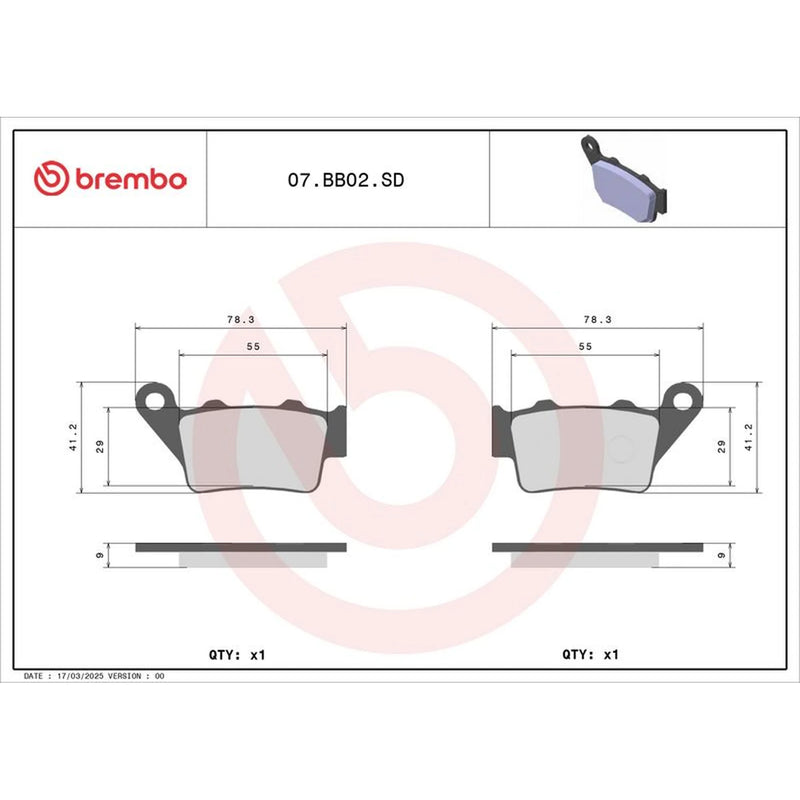Brembo 2 x Rear Brake Pad Set 07BB02SD