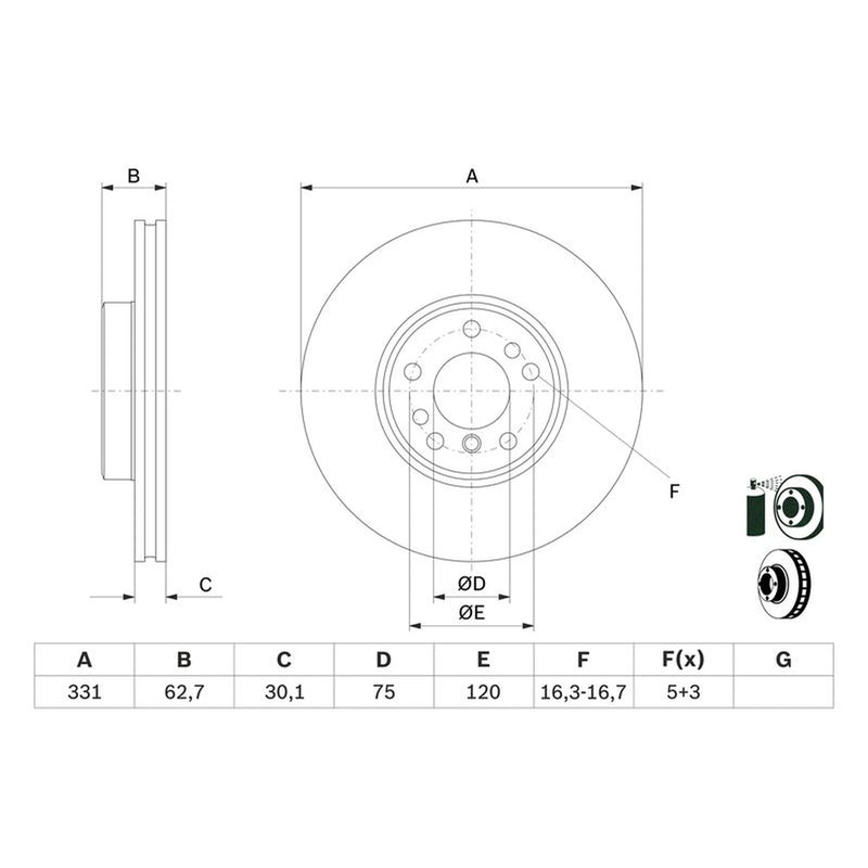Bosch 2 x Vented Front Brake Discs 0 986 478 974