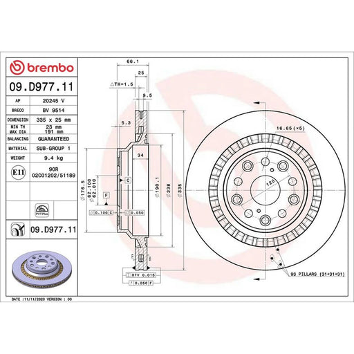 Brembo 2 x Internally Vented Rear Brake Discs 09.D977.11