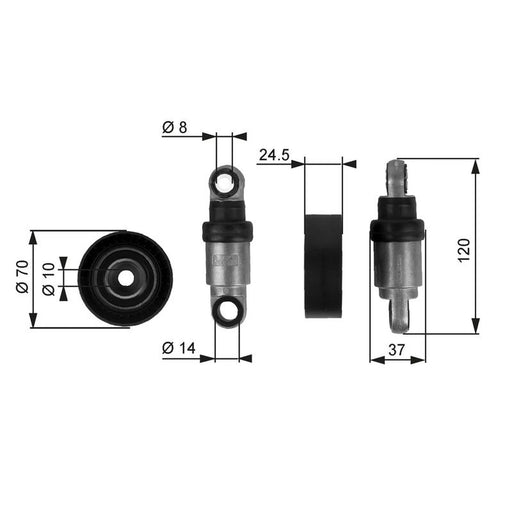 Gates V-Ribbed Belt Tensioner Pulley 70mm OD Wide T38242