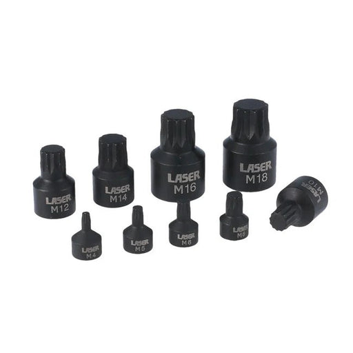 Laser Tools Low Profile Spline Socket Bit Set 1/4"D, 3/8"D, 1/2"D 9pc - PL