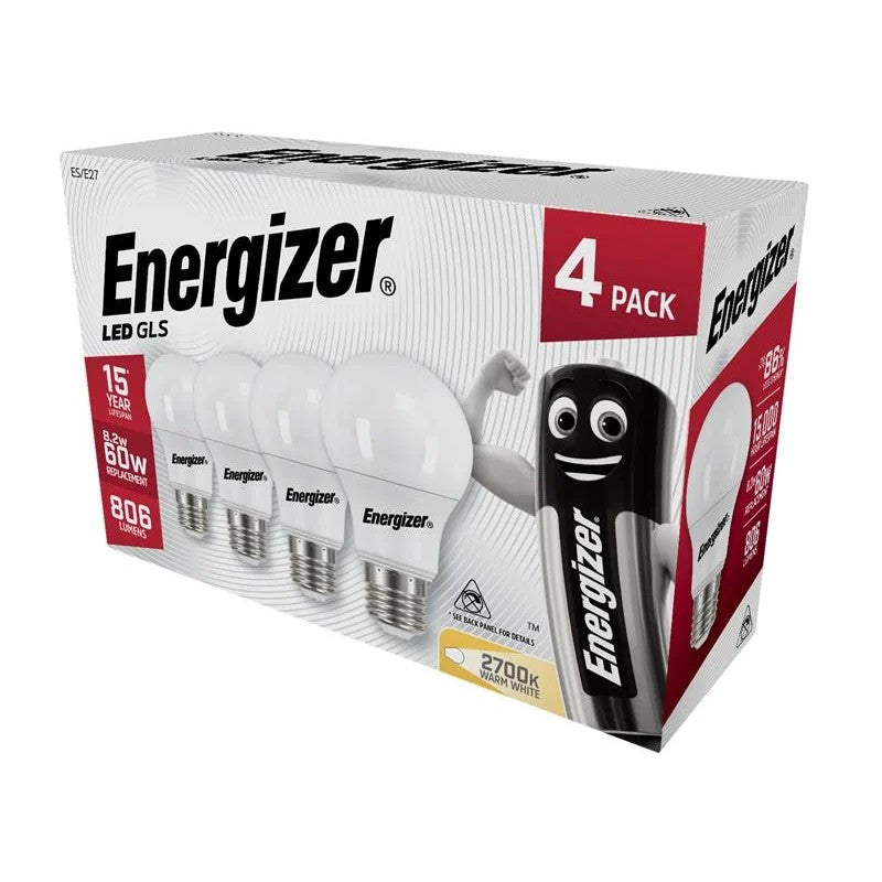 Energizer® LED ES (E27) Opal GLS Non-Dimmable Bulb, Warm White 806 Im 8.2W (Pack