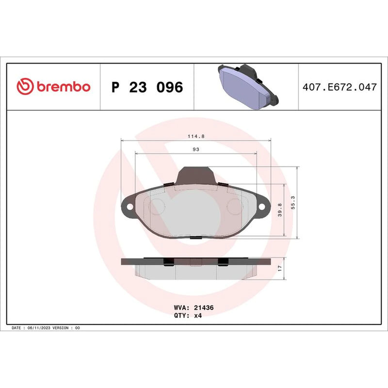 Brembo 4 x Front Brake Pad Set P23096