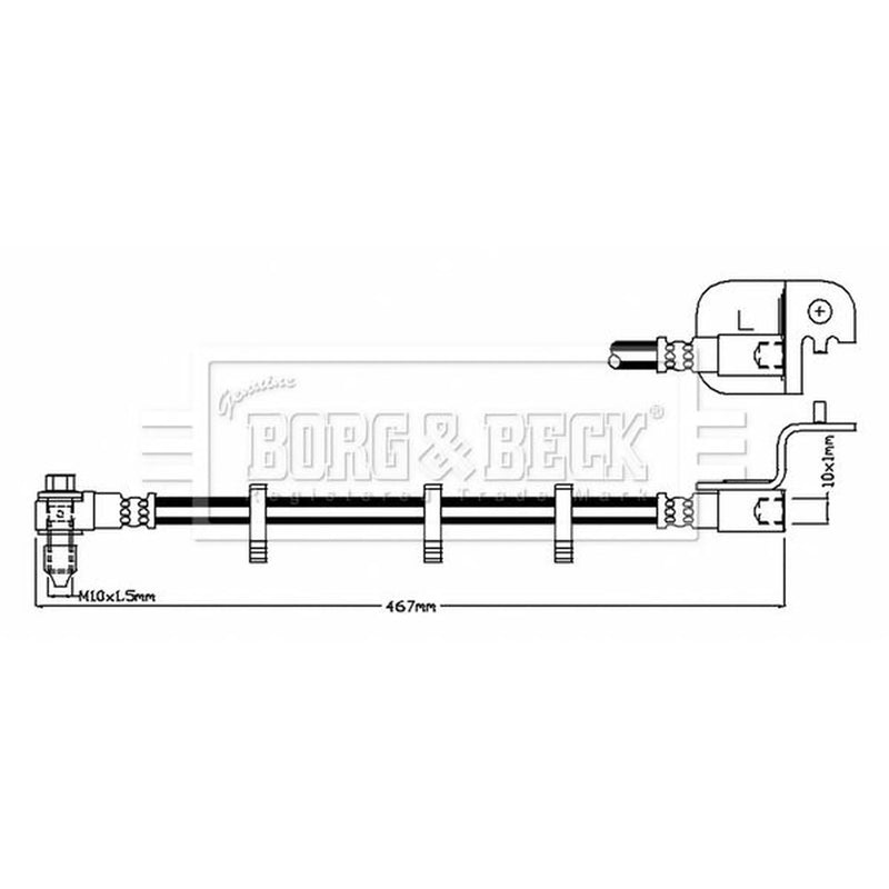 Borg & Beck Brake Hydraulic Hose Line Front Left BBH8830