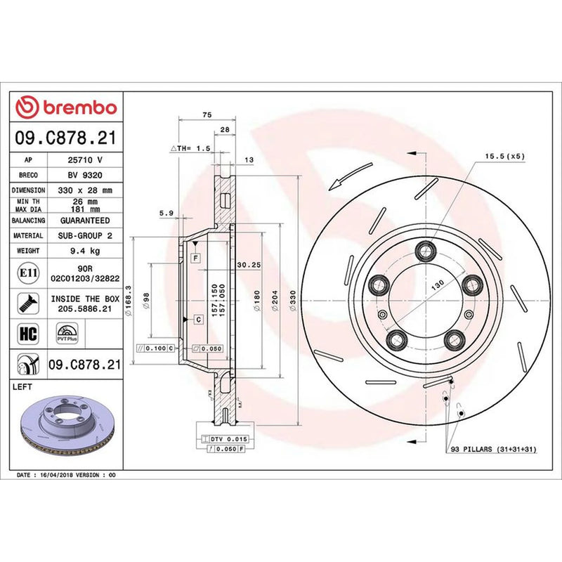 Brembo 2 x Rear Brake Discs 09.C878.21