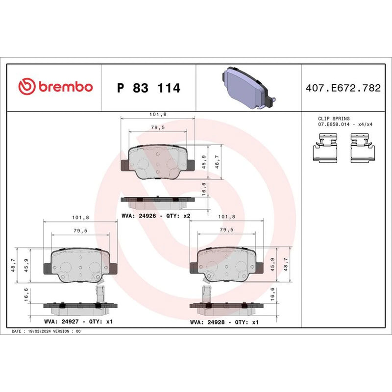 Brembo 4 x Rear Brake Pad Set P83114