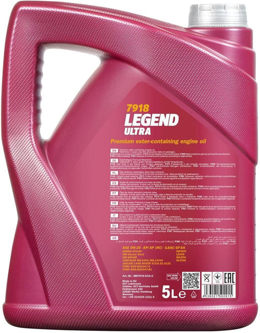 MANNOL 5L 0W20 Fully Synthetic Long Life Engine Oil API SP, GF-5, Dexos1 Gen2
