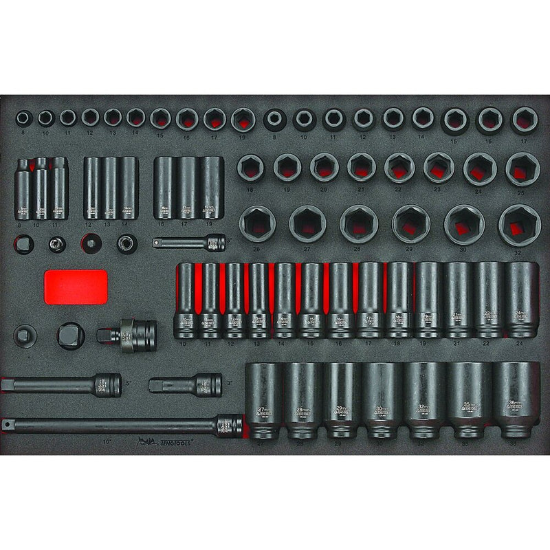 Teng Tools Impact Socket Set FOAM4X4 73 Pieces 3/8" & 1/2" Drive