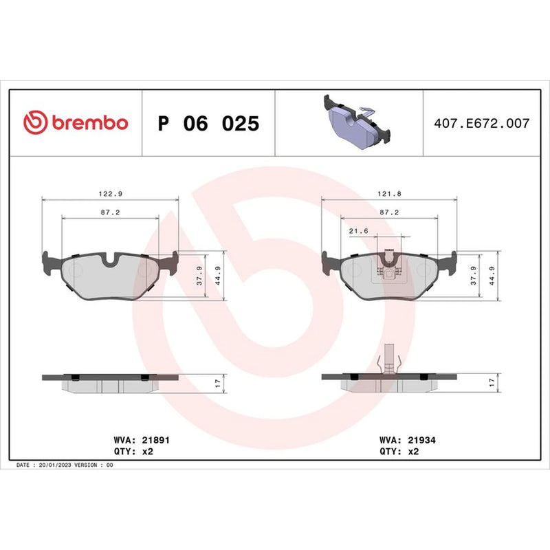 Brembo 4 x Rear Brake Pad Set P06025