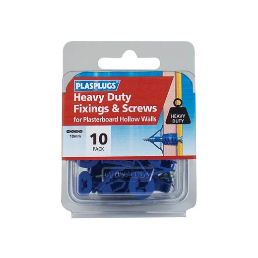 Plasplugs HWHS010 Heavy-Duty Plasterboard Fixings & Screws Pack of 10 - HWHS010