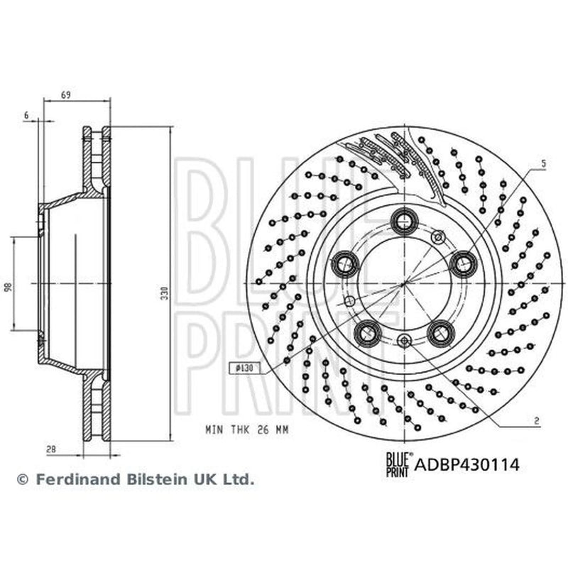 Blue Print 2 x Perforated/Vented Rear Brake Discs ADBP430114