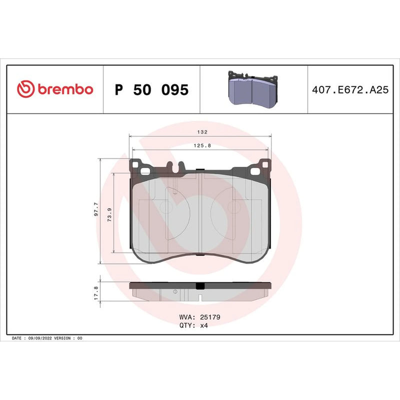 Brembo 4 x Front Brake Pad Set P50095