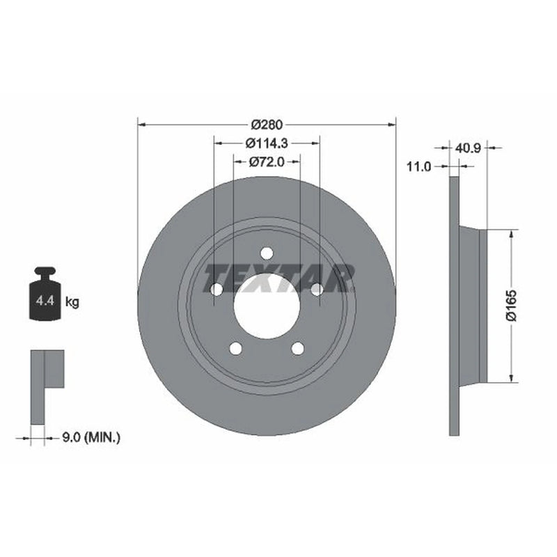Textar 2 x Solid Rear Brake Discs 92130600