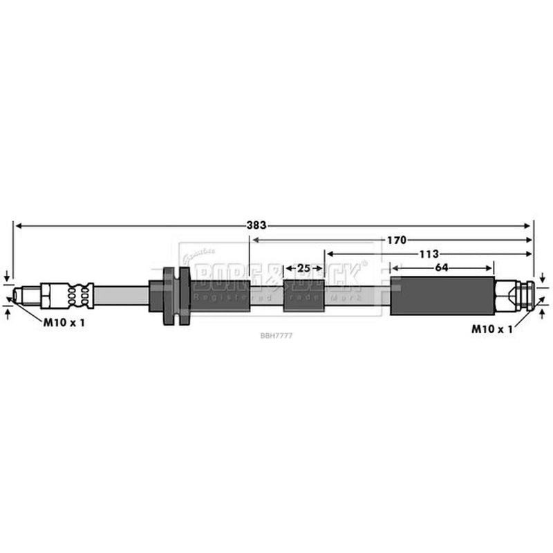 Borg & Beck Brake Hydraulic Hose Line Front Left BBH7777