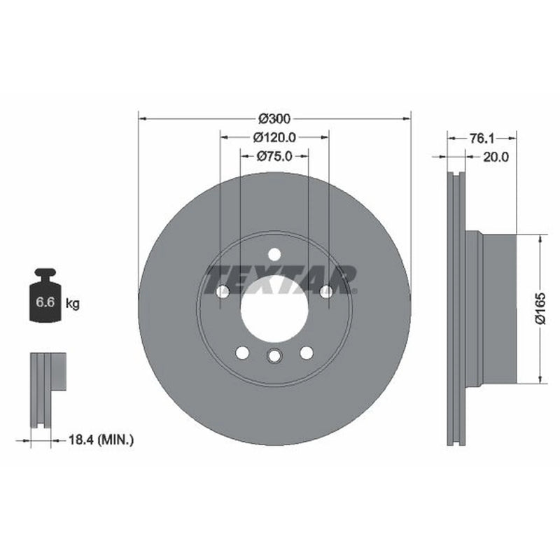 Textar 2 x Internally Vented Rear Brake Discs 92199503