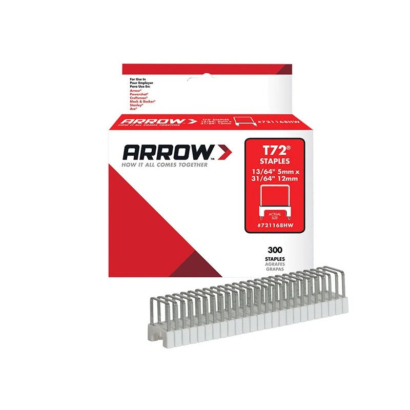 Arrow T72HW Clear Insulated Staples for Hardwood 5 x 12mm (Box 300) - A721168HW