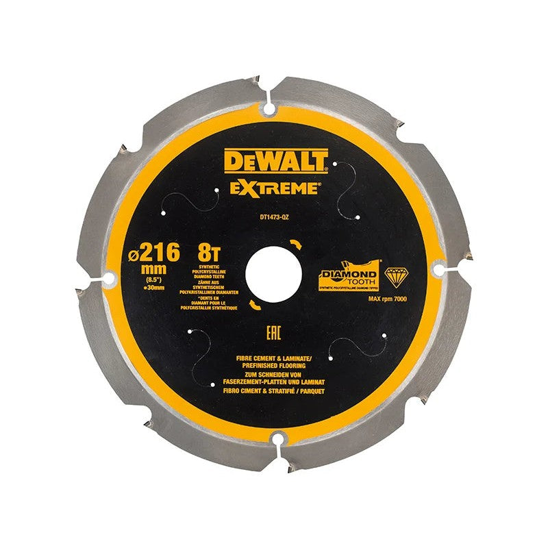 DEWALT Power Tools Extreme PCD Fibre Cement Saw Blade 216 x 30mm x 8T