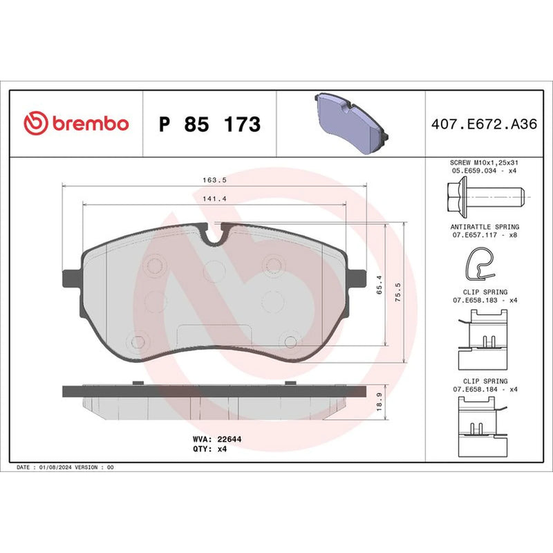 Brembo 4 x Front Brake Pad Set P85173