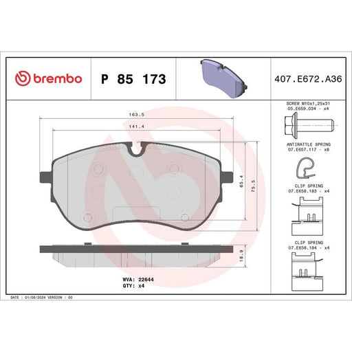Brembo 4 x Front Brake Pad Set P85173