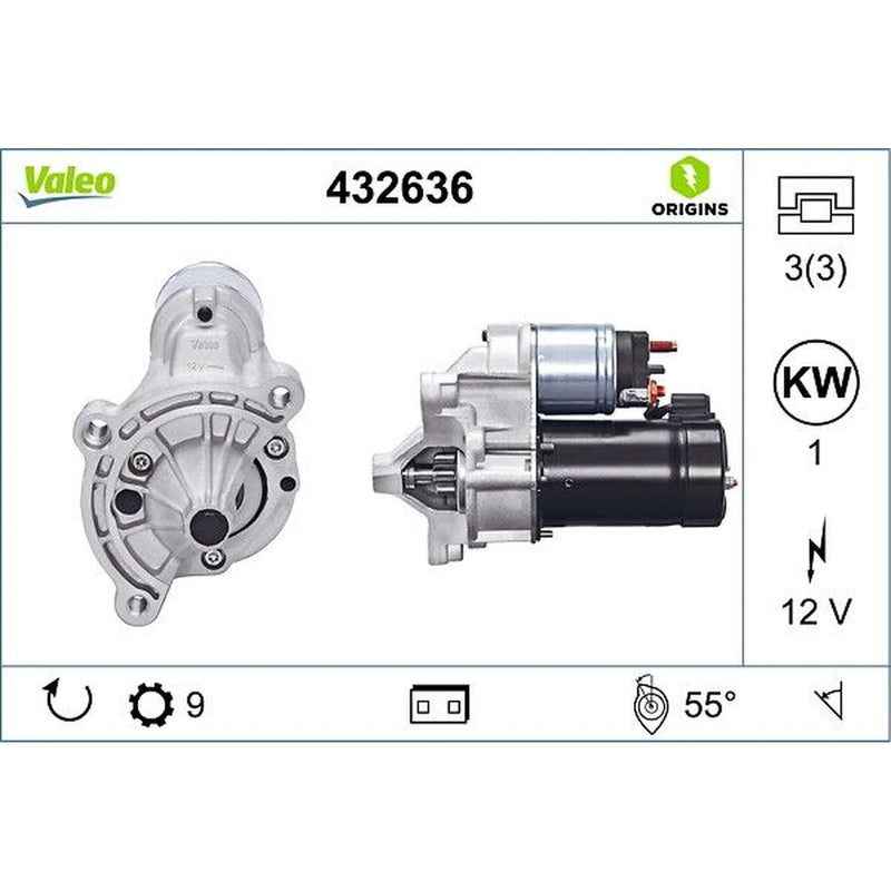 Valeo Starter Motor 12V 1kW 9 Teeth 432636