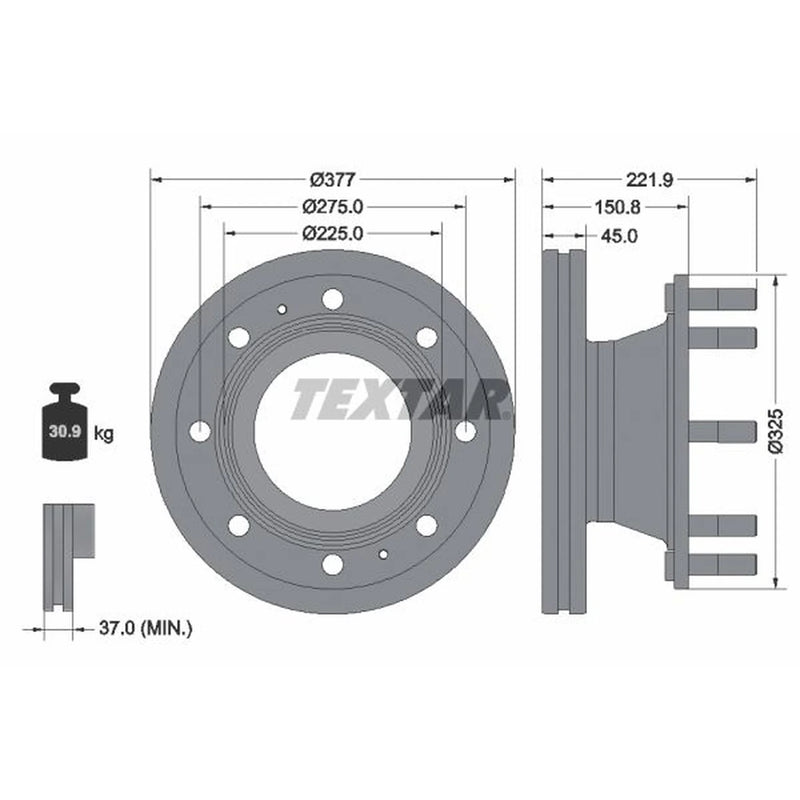 Textar 2 x Internally Vented Rear Brake Discs 93309200