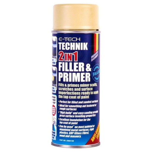 6x E-Tech Technik 2-in-1 Filler & Primer Car Body Repair Paint Undercoat 400ml Can E-Tech  - Town Parts