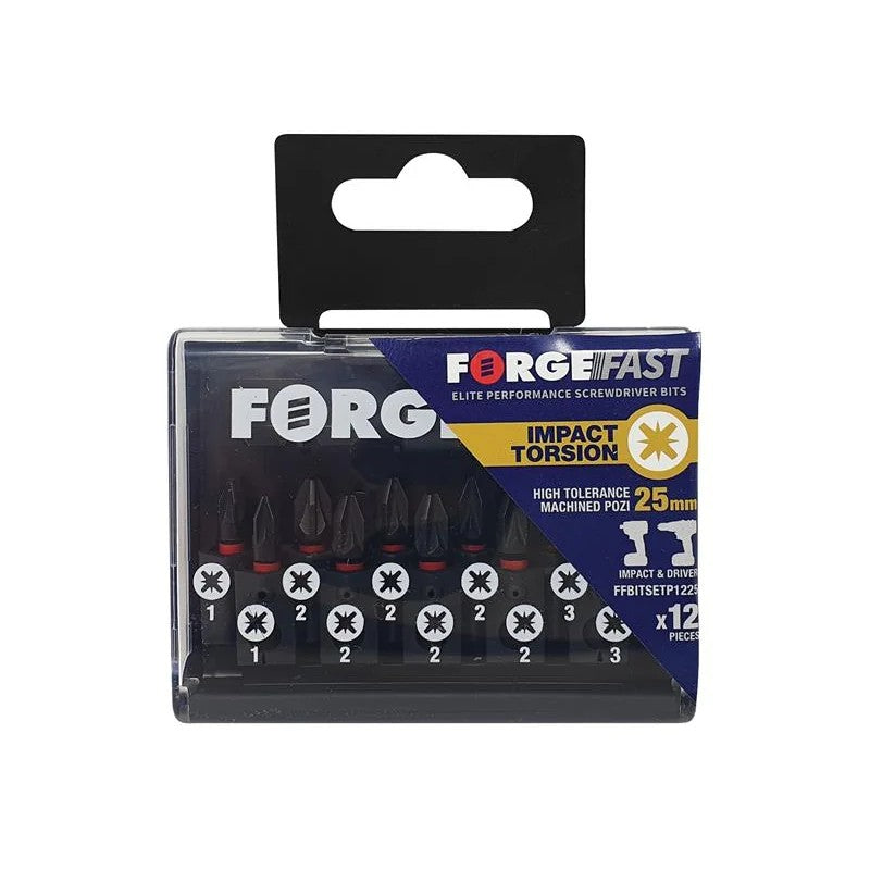 ForgeFix ForgeFast Pozidriv Compatible Impact Bit Set, 12 Piece - FFBITSETP1225
