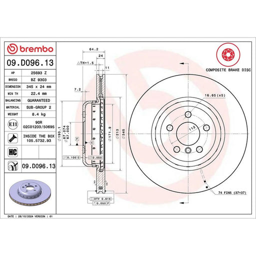 Brembo 2 x Aluminium Rear Brake Disc Hub Brake Discs 09.D096.13