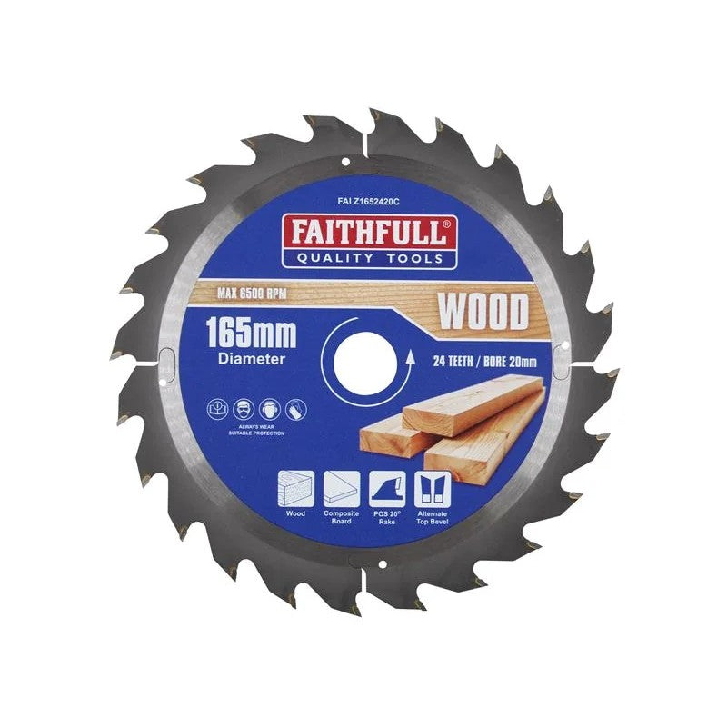 Faithfull TCT Cordless Trimsaw Blade 165 x 20mm x 24T POS - FAIZ1652420C