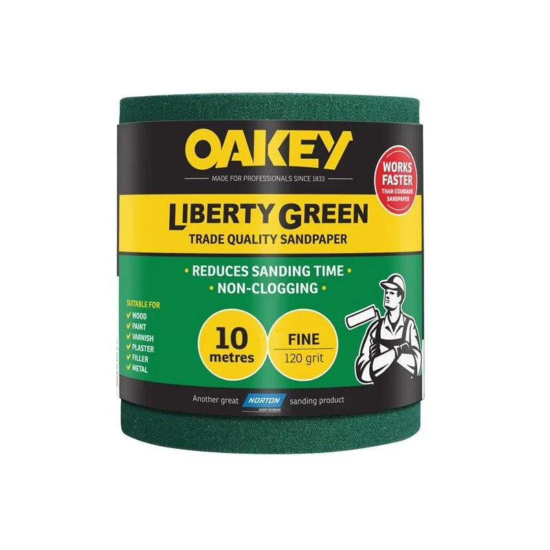 Oakey Liberty Green Sanding Roll 115mm x 10m Fine 120G - 66261116749
