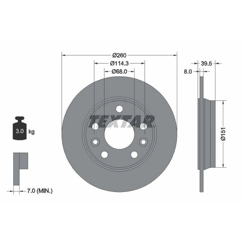 Textar 2 x Solid Rear Brake Discs 92327203