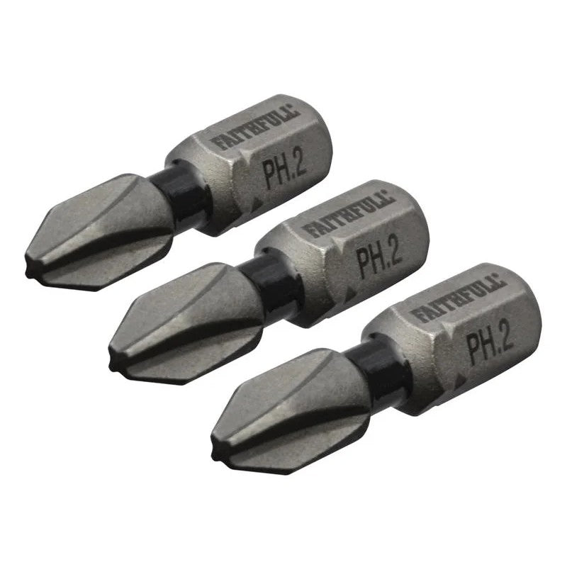 Faithfull Phillips Impact Screwdriver Bits PH2 x (Pack 3) 25-50mm