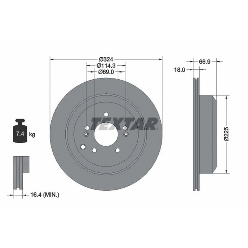 Textar 2 x Internally Vented Rear Brake Discs 92242603