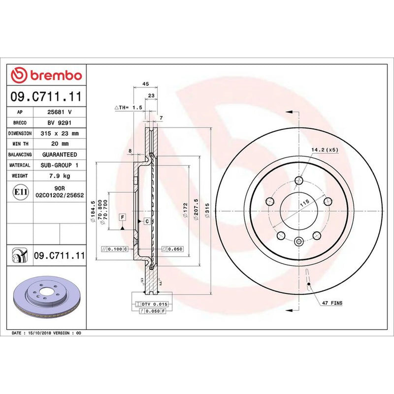 Brembo 2 x Rear Brake Discs 09.C711.11