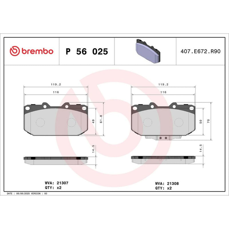 Brembo 4 x Front Brake Pad Set P56025