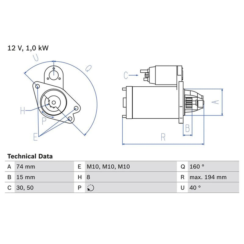 Bosch Starter Motor 12V 1kW 8 Teeth 0 986 023 920