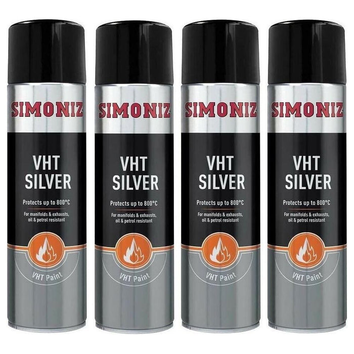 4x Simoniz VHT SILVER PAINT VERY HIGH TEMPERATURE CAR SPRAY AEROSOL 500ml Simoniz  - Town Parts