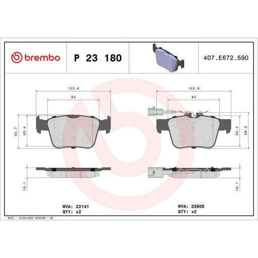 Brembo 4 x Rear Brake Pad Set P23180