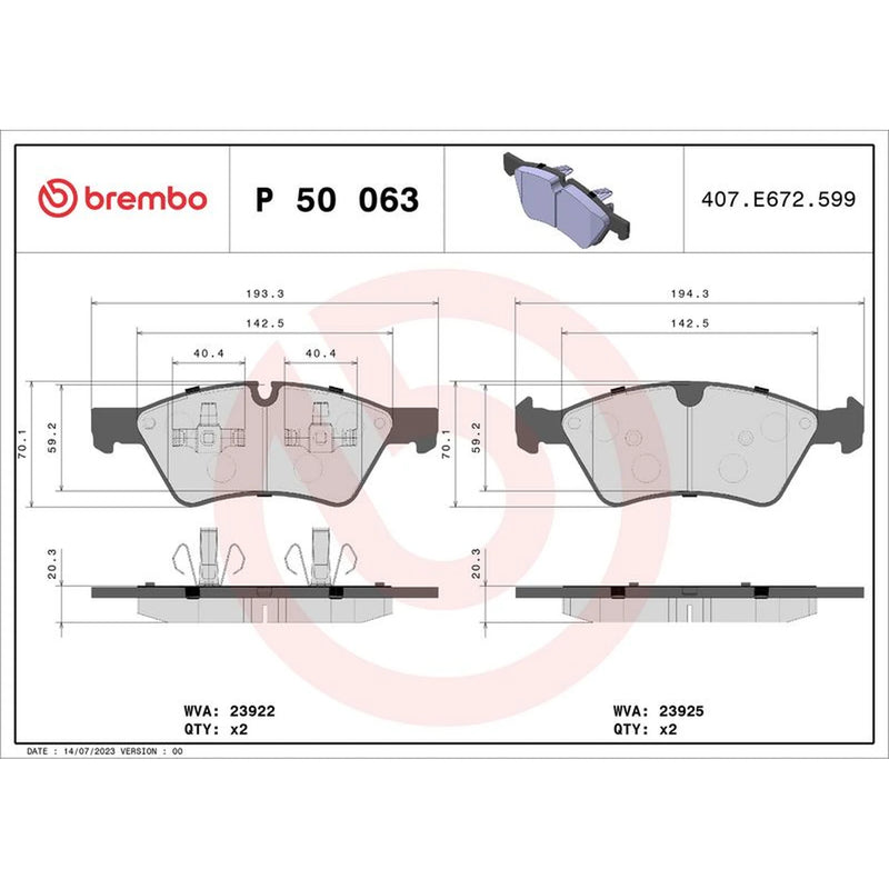 Brembo 4 x Front Brake Pad Set P50063