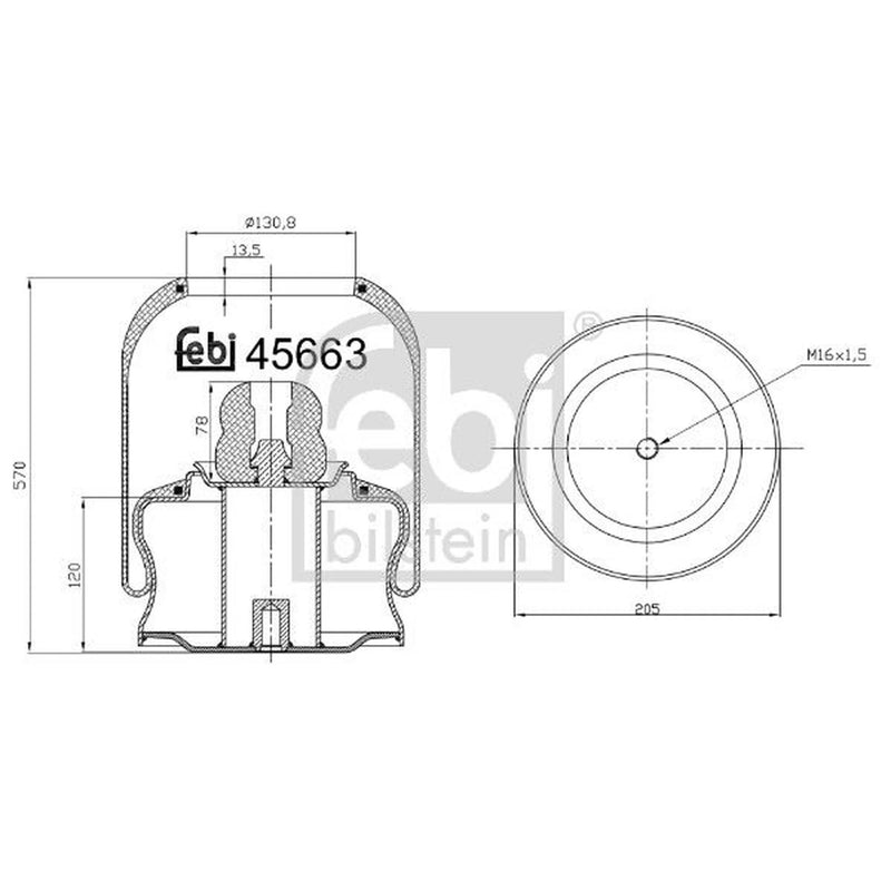 Febi Air Suspension Bellow 130mm Rear 45663