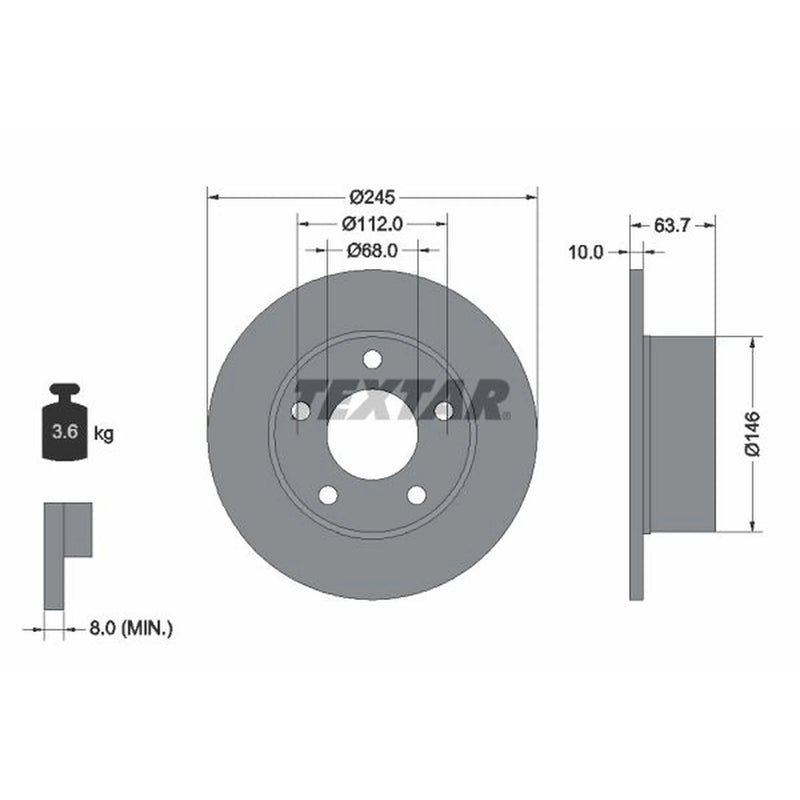 Textar 2 x Solid Rear Brake Discs 92057503