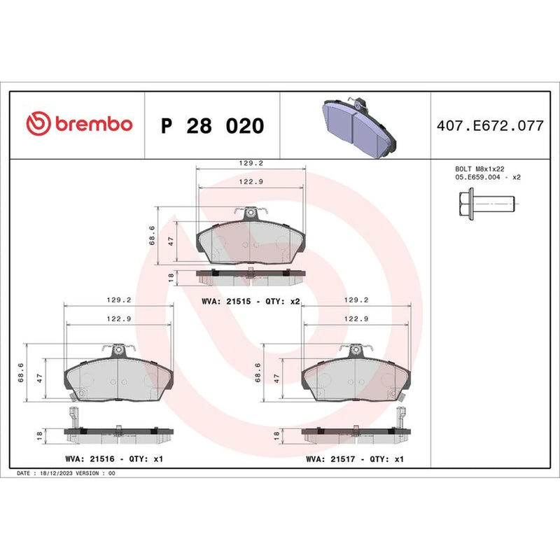 Brembo Front Brake Pad Set P28020