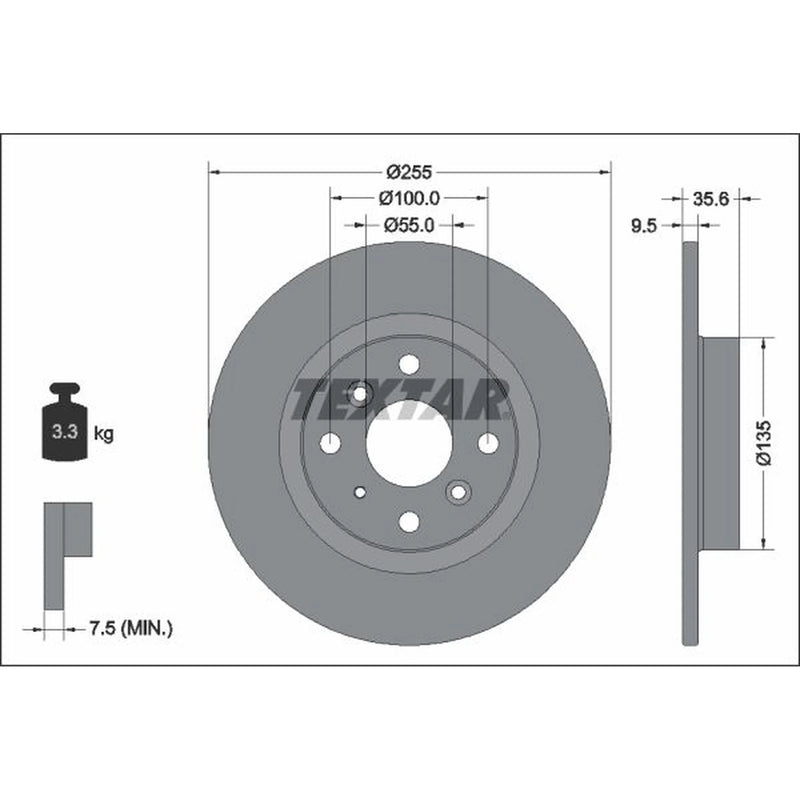 Textar 2 x Solid Rear Brake Discs 92338203
