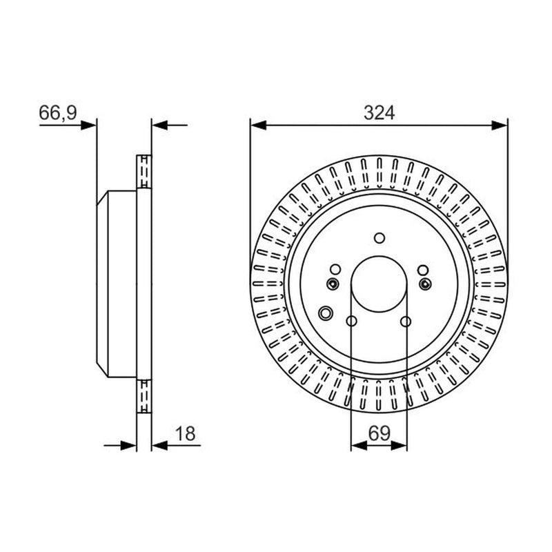 Bosch 2 x Vented Rear Brake Discs 0 986 479 V10