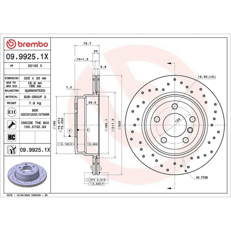 Brembo Xtra 2 x Perforated/Vented Rear Brake Discs 09.9925.1X