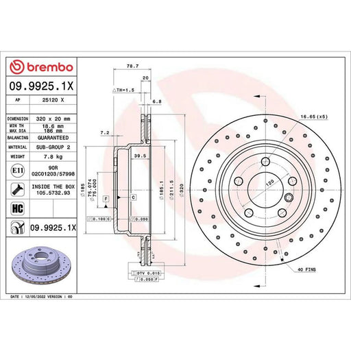 Brembo Xtra 2 x Perforated/Vented Rear Brake Discs 09.9925.1X