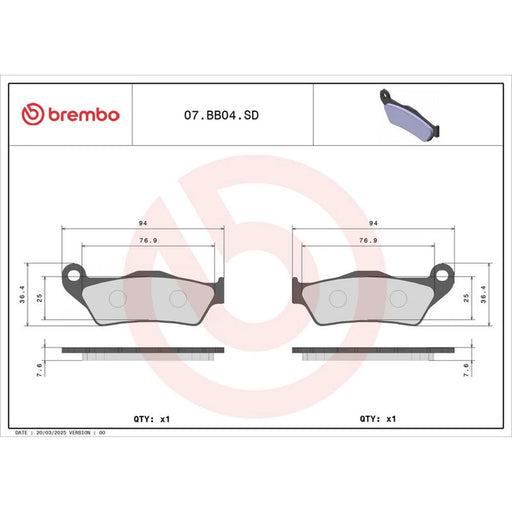 Brembo 2 x Front Brake Pad Set 07BB04SD
