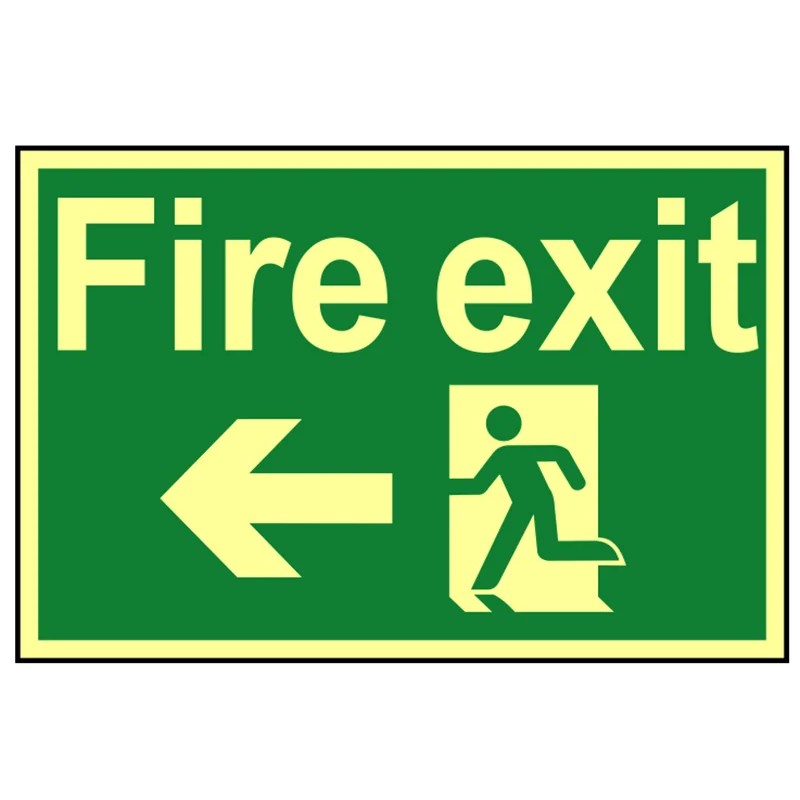 Scan Fire Exit Running Man Arrow Left - Photoluminescent 300 x 200mm - 1583